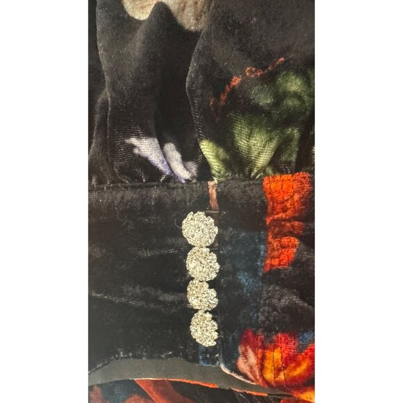 NWT Cara Cara 4 Floral Velvet Midi Dress Rhinestone Buttons V-Neck Puff Sleeves - Picture 10 of 16
